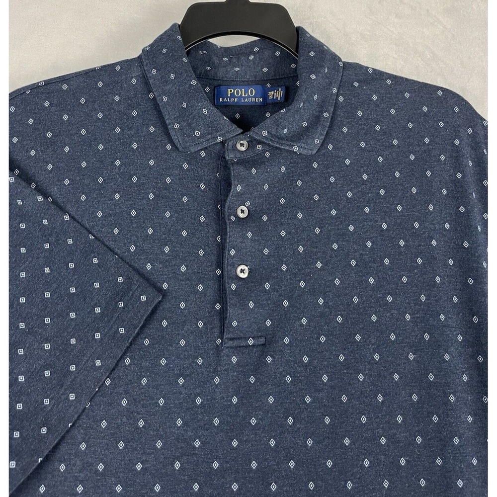 Ralph Lauren Polo Shirt Men 2X-BIG Navy Geometric Short Sleeve Stretch Slit Golf
